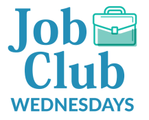 Job Club Wednesdays text illustration with a briefcase