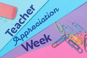 Teacher Appreciation Week illustration with eraser and paper clips