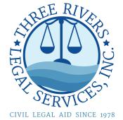 Blue logo for Three Rivers Legal Services, Inc. "Civil Legal Aid Since 1978"
