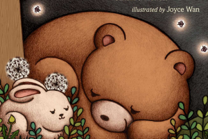 Illustration by Joyce Wan of a bear laying next to a rabbit