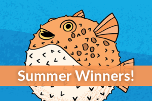 Summer Winners with an illustration of a fish swimming in the background