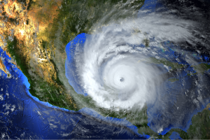 overhead view of a hurricane on a map