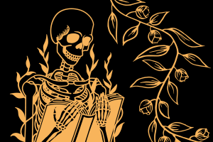 illustration of skeleton reading a book