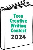 illustration of a book with text reading "Teen creative writing contest 2024"