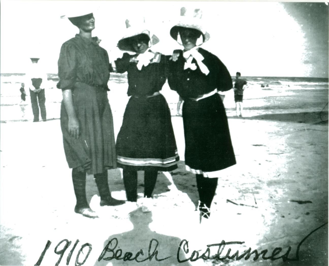 3 ladies on the beach in 1910