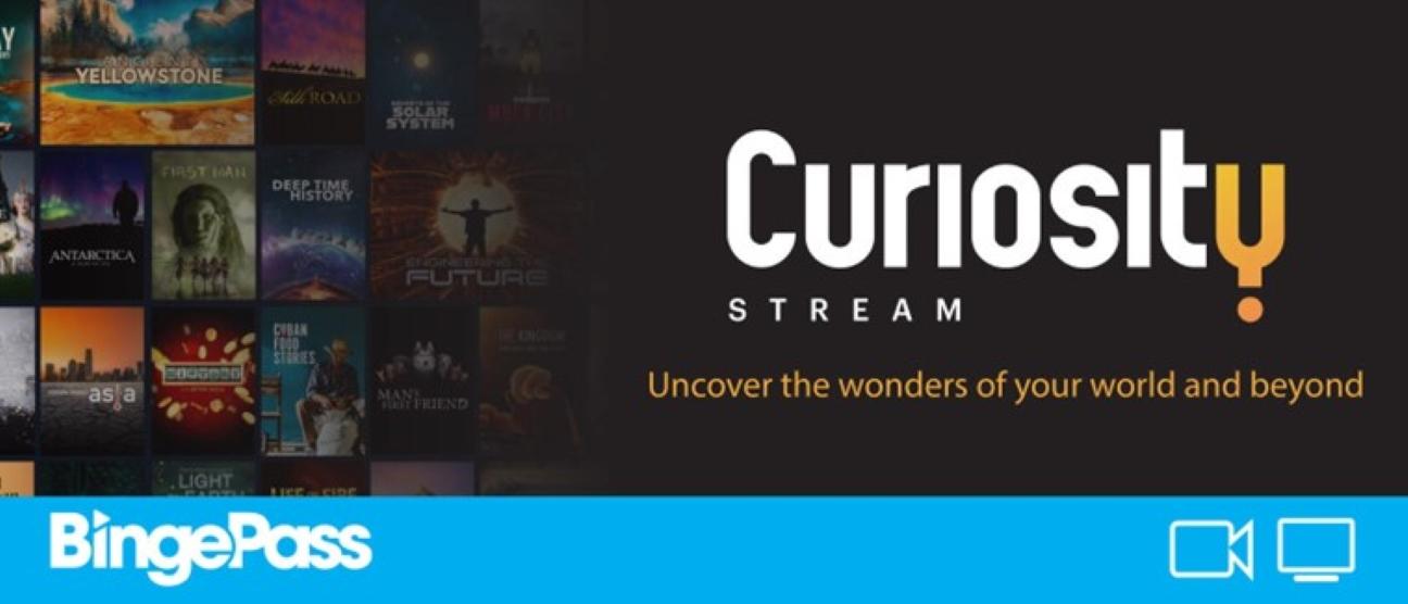 black background with dvd covers, white text - "Curiosity Stream"