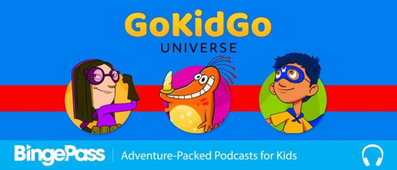 blue background with kids and text - GoKidGo Universe