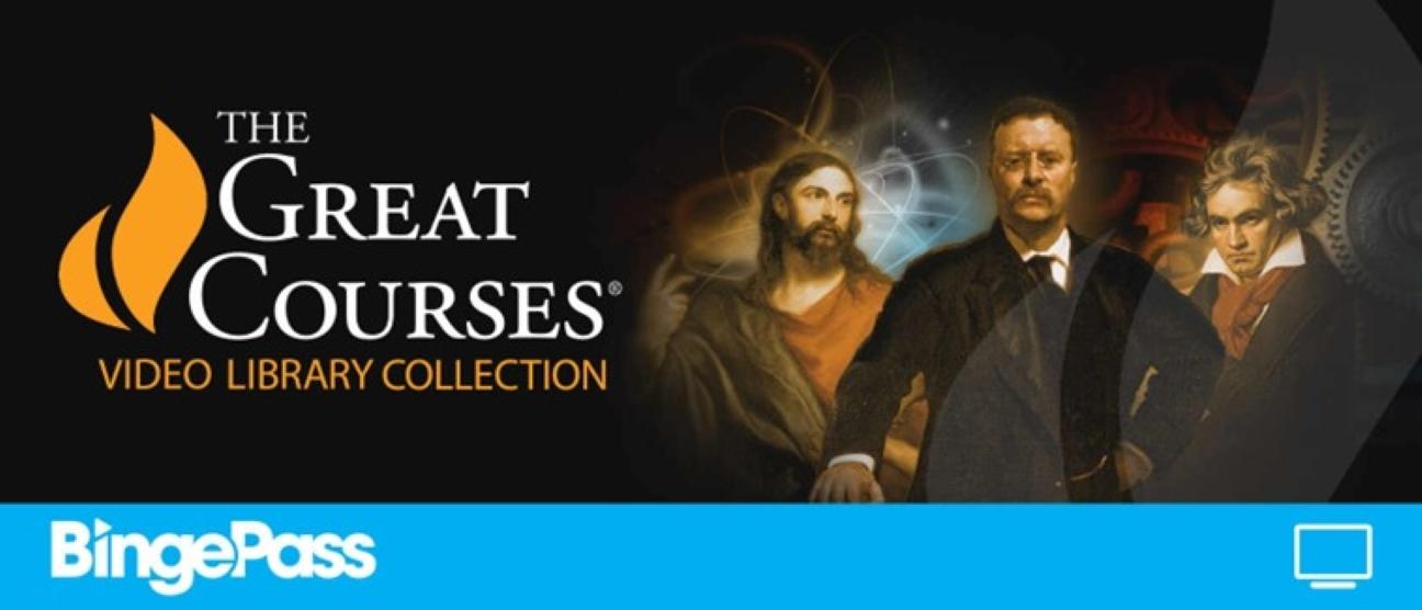 black background, pictures of Jesus, Teddy Roosevelt, and Beethoven, text - "The Great Courses Video Library Collection"