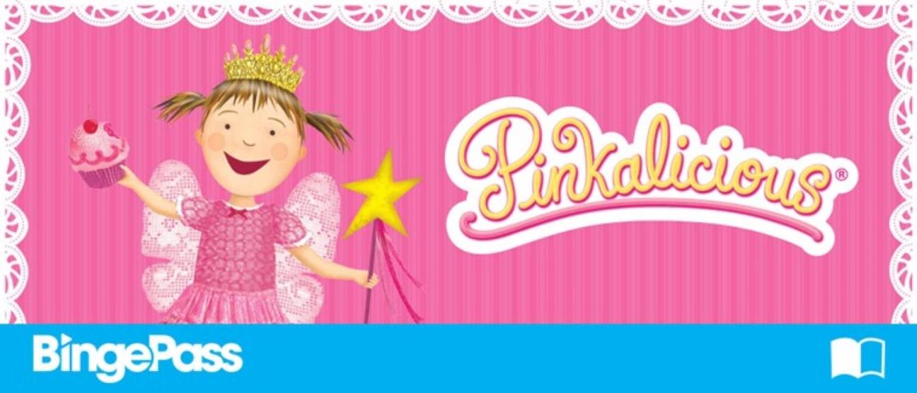 pink background, princess, yellow text - "Pinkalicious"