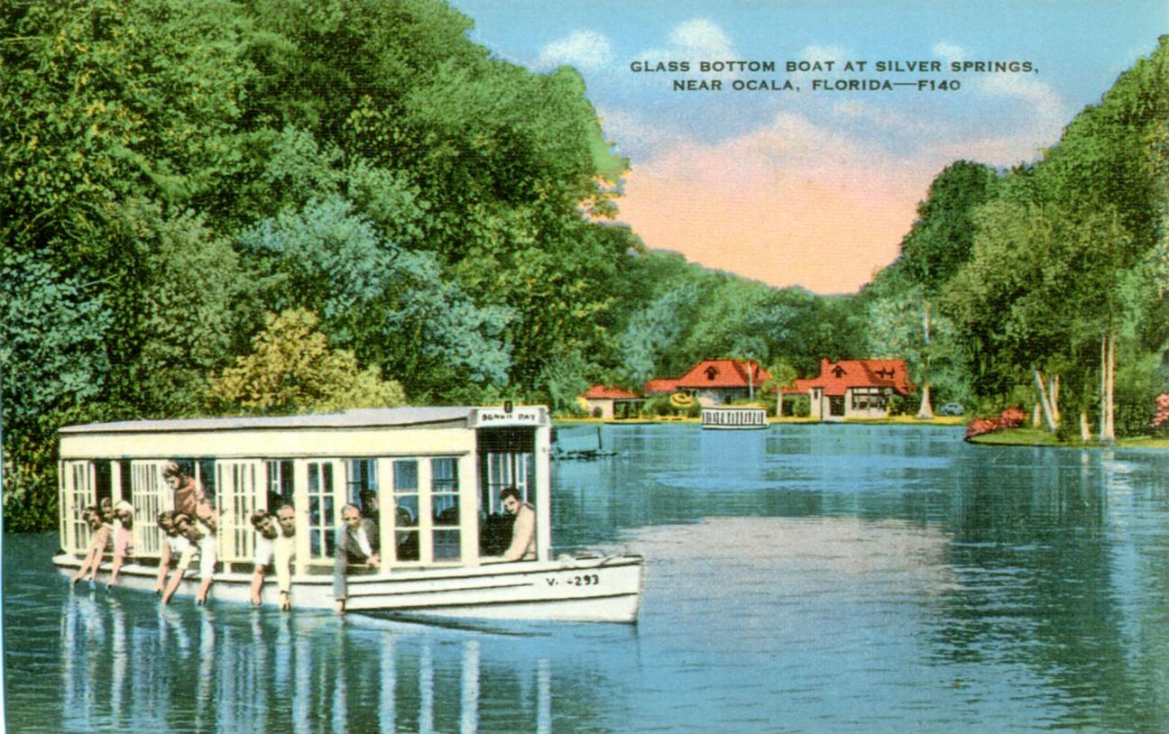 postcard of glass bottom boat at Silver Springs