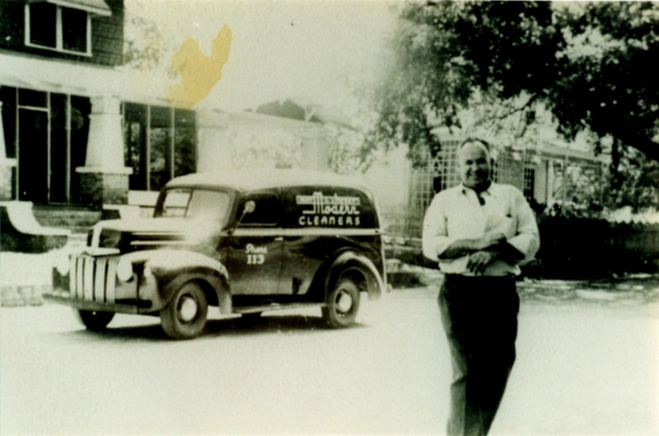 man in front of Modern Cleaners truck