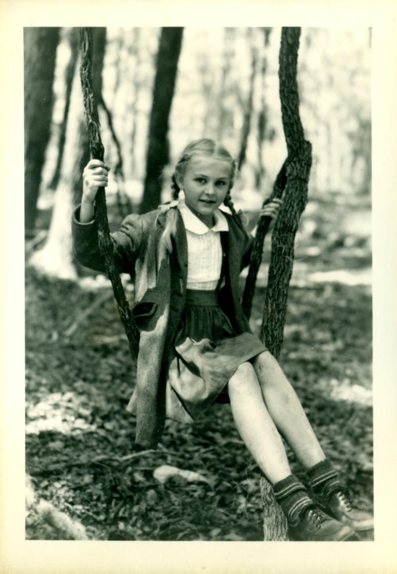 Mary Godwin on a vine swing