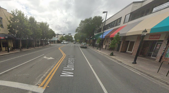 W University Ave from 1st Street looking east 2024