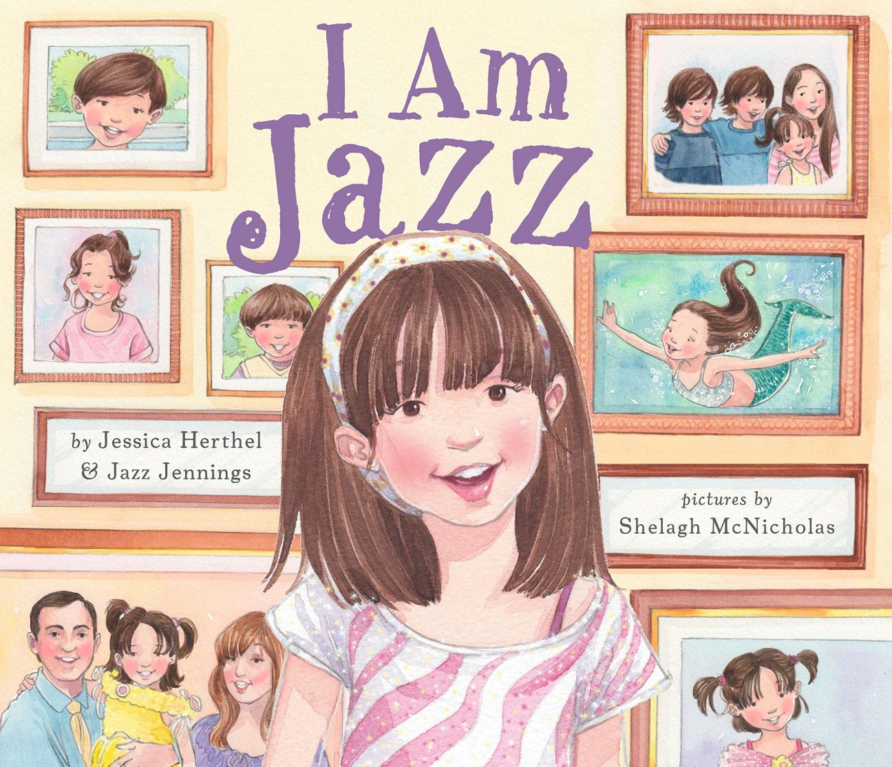 I am Jazz cover Girl in foreground, pictures of her and family in the background
