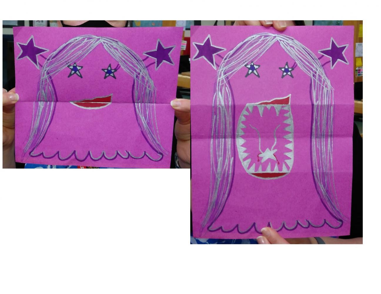 girly, "glam" monster on pink paper