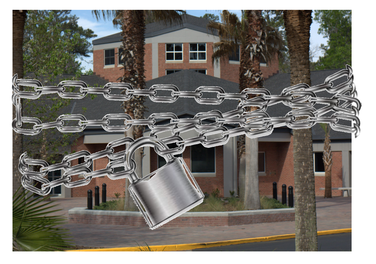 Library building in locked chains