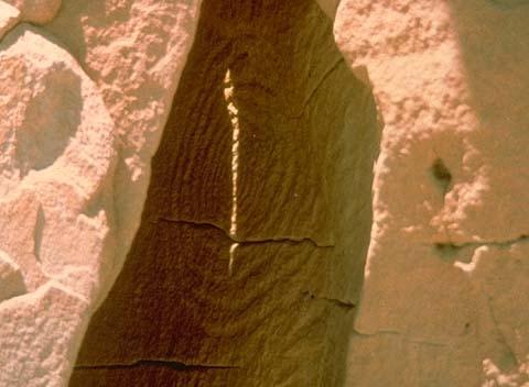 The Sun Dagger (a beam of sunlight) viewed in the Chaco Canyon, New Mexico.