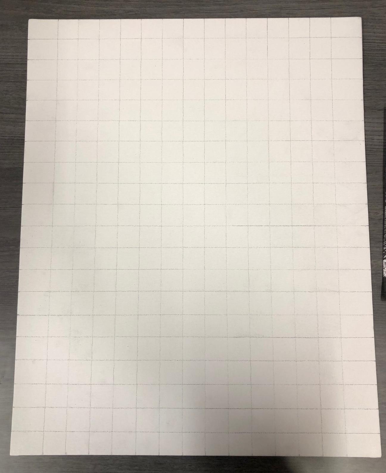 Prepared Surface canvas with a 18X13 grid drawn on it