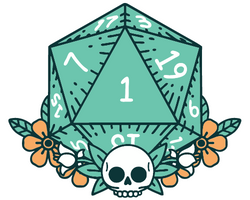 D20 Critical Failure with a 1 and skull