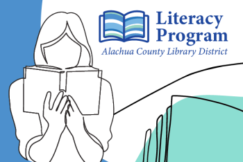 Literacy Program: Alachua County Library District illustration of someone reading a book