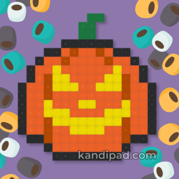 Image of Perler Bead jack-o-lantern surrounded by beads