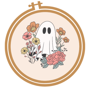 Image of a cross stitch ghost on an embroidery circle