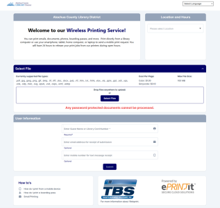 Screenshot of Printing Service upload page 