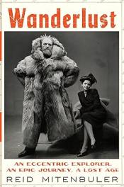 Wanderlust book cover, black and white photo of man in big fur coat and woman sitting next to him in a black dress and hat