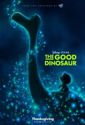 Good Dinosaur movie poster, outline of child riding on back of dinosaur