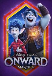 Onward movie poster, elven teenaged brother, one is holding a magical staff