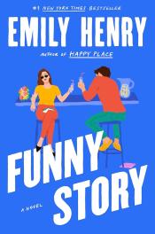 Funny Story cover, woman and man sitting at a bar, facing opposite directions and holding drinks