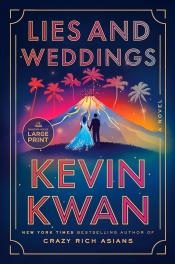 Lies and Weddings cover, bride and groom walking away toward a volcano with palm trees