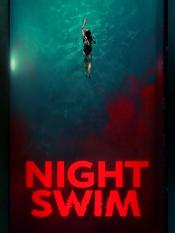 Night Swim movie poster, woman swimming in pool at night