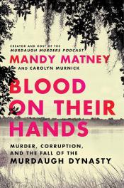 Blood on Their Hands book cover, sepia tone photo of lake, dark pink text