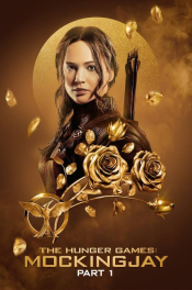 Mockingjay part 1 movie, Katniss, gold pin, gold roses