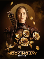 Mockingjay part 2 movie, Katniss, gold mocking jay, gold roses