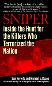 Sniper book cover, red and black, photo of two men